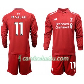 Camisolas de Futebol Liverpool M.SALAH 11 Criança Equipamento Principal 2018/19 Manga Comprida